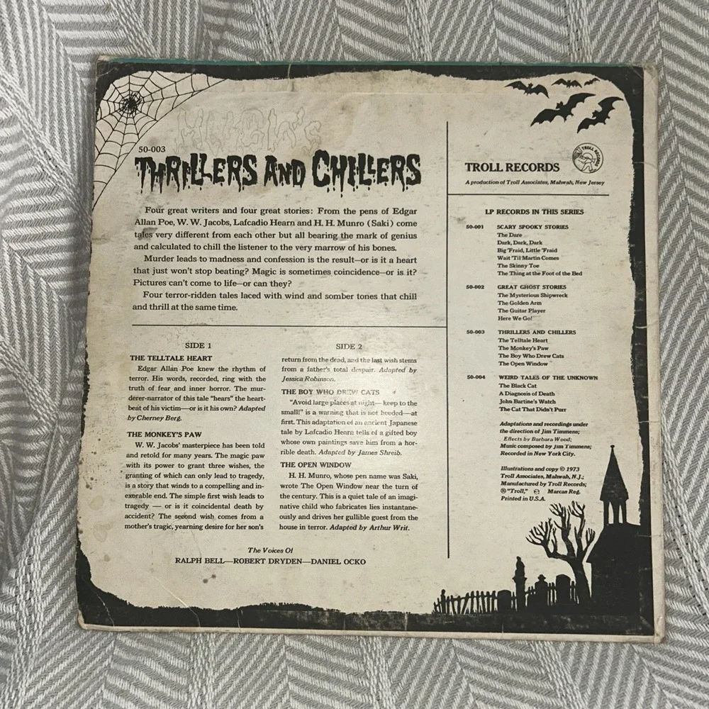 THRILLERS & CHILLERS halloween stories LP '73 TROLL spooky ghost poe ralph bell!